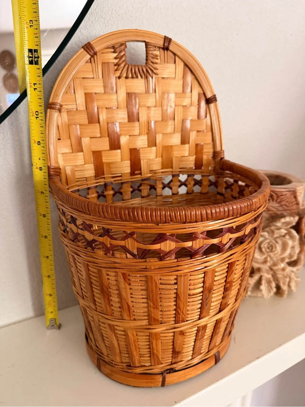 Vintage Handwoven Wall Basket Hanging Wicker Bamboo Storage Basket
